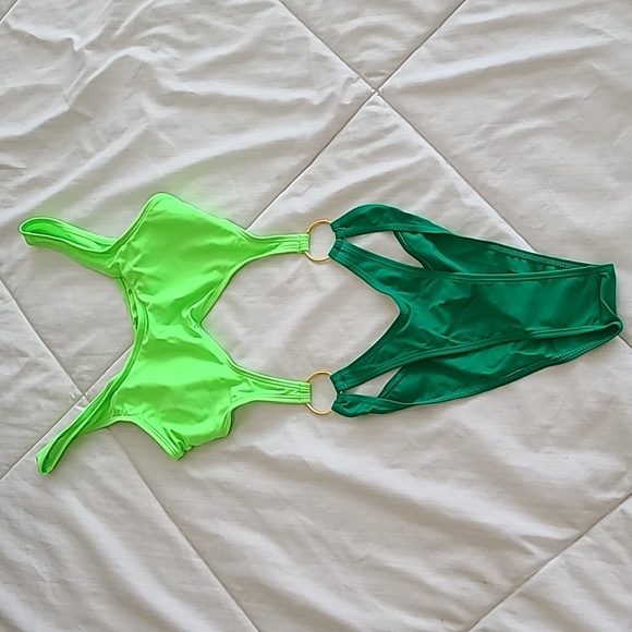 Two Tone Green Swimsuit - Picture 1 of 8